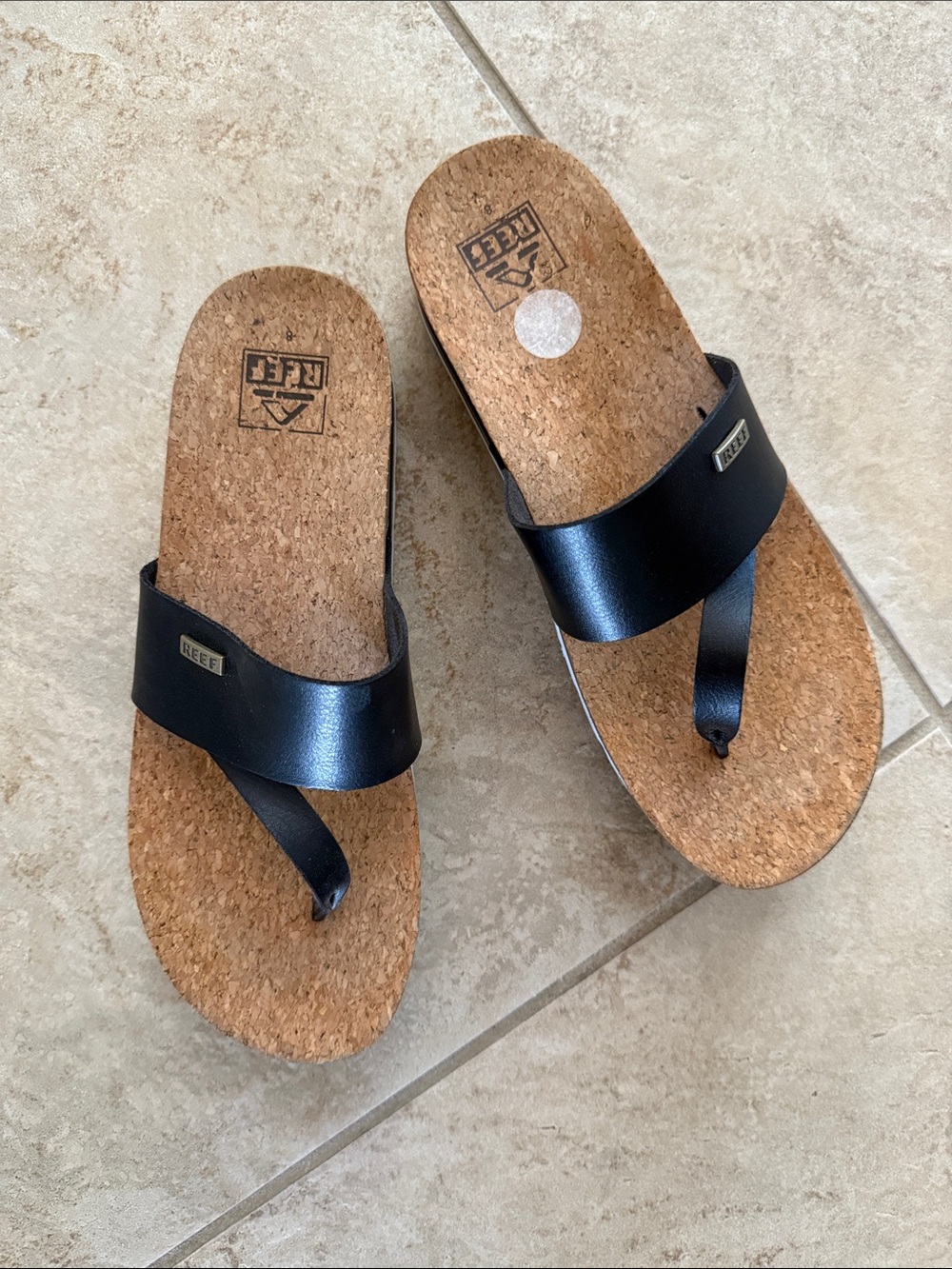 Reef Women's Black and Tan Cork Platform Slide Sandals